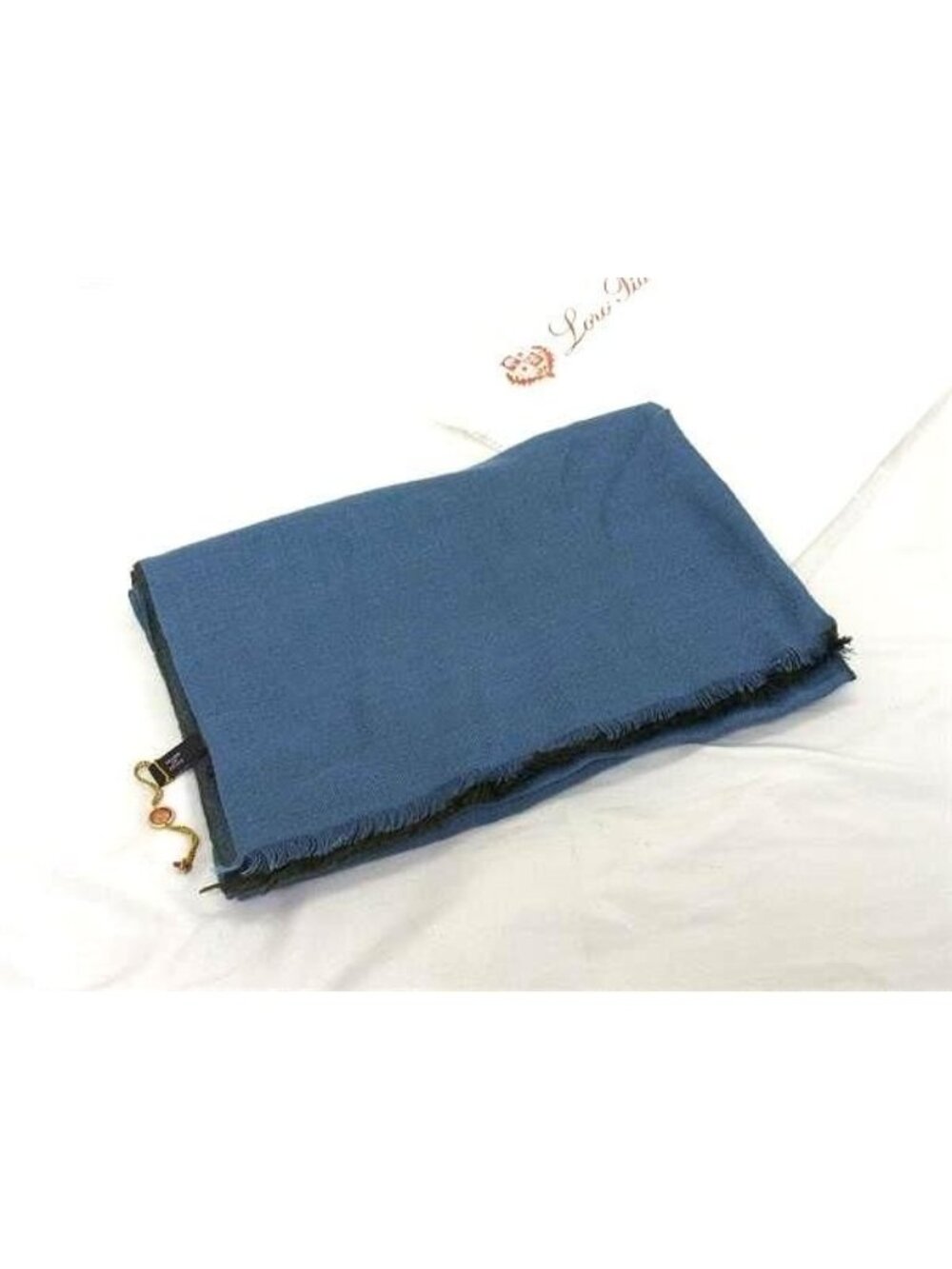 Loro Piana Cashmere 70% Silk 30% Fringe Shawl Blue Scarf